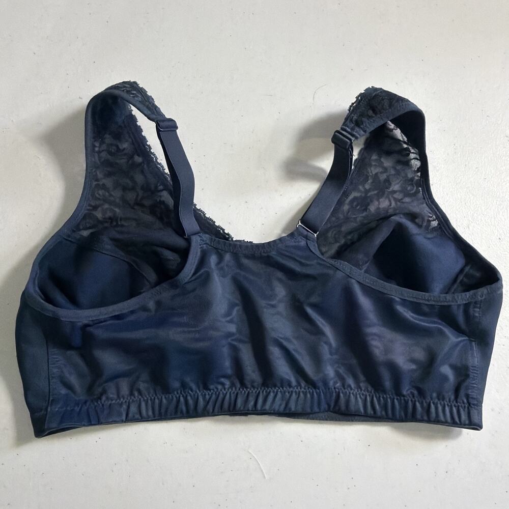 DELIMIRA Women Navy Front Closure Bra Full Coverage Wirefree Lace Racerback 38DD - Picture 4 of 12